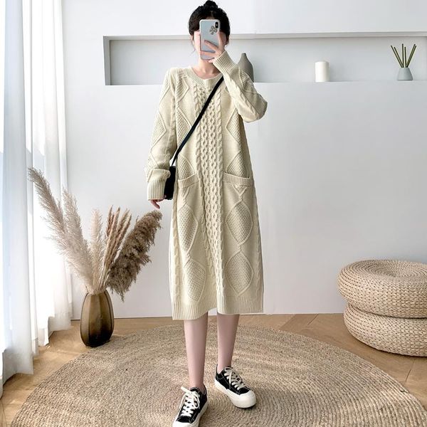 maternity dresses winter thickened warm twist knitted long dress loose sweaters clothes for pregnant women pregnancy, White 
maternity dresses winter thickened warm twist knitted long dress loose sweaters clothes for pregnant women pregnancy, White
