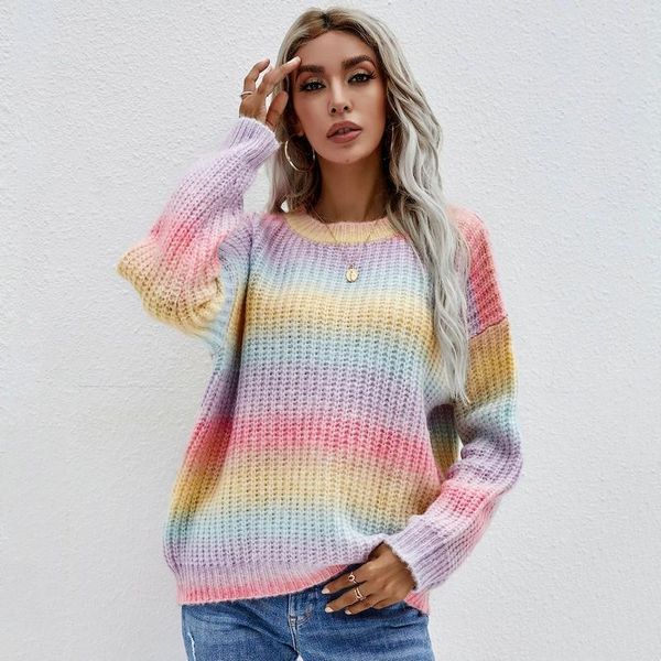 women's sweaters rainbow knitted sweater women elegant pullovers fashion striped o-neck casual autumn y2k, White;black
women's sweaters rainbow knitted sweater women elegant pullovers fashion striped o-neck casual autumn y2k, White;black