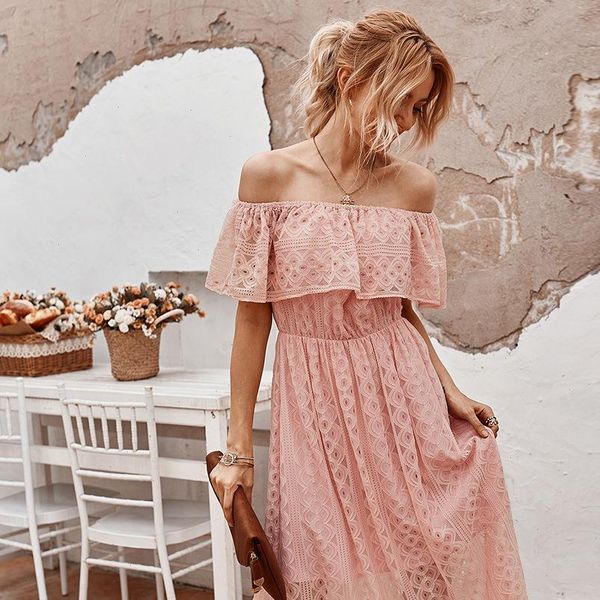 2021 new summer lace off the shoulder dress women casual slash neck solid high waist mid calf dress, Black;gray
2021 new summer lace off the shoulder dress women casual slash neck solid high waist mid calf dress, Black;gray