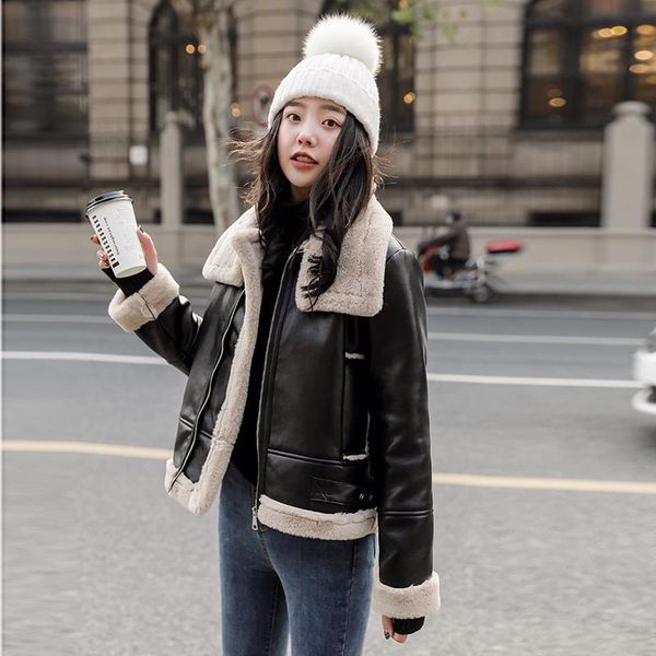 women's leather & faux kmetram 2021 jacket winter women lamb fur coat female fashion thick parka korean bomber jackets my4353, Black
women's leather & faux kmetram 2021 jacket winter women lamb fur coat female fashion thick parka korean bomber jackets my4353, Black