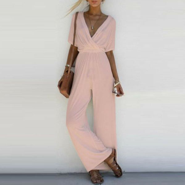 new fashion summer casual women v neck loose playsuit party ladies romper solid short sleeve v neck long jumpsuit, Black;white
new fashion summer casual women v neck loose playsuit party ladies romper solid short sleeve v neck long jumpsuit, Black;white