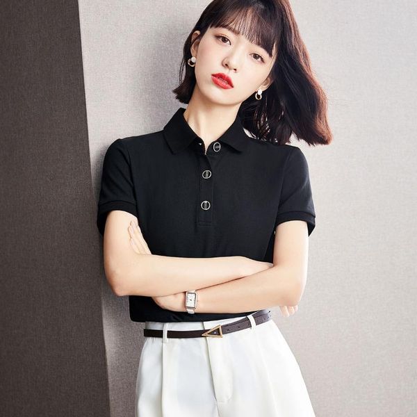 women's polos 2021 summer women casual short sleeve cotton student black shirt fashion slim office tees lady clothing, White
women's polos 2021 summer women casual short sleeve cotton student black shirt fashion slim office tees lady clothing, White