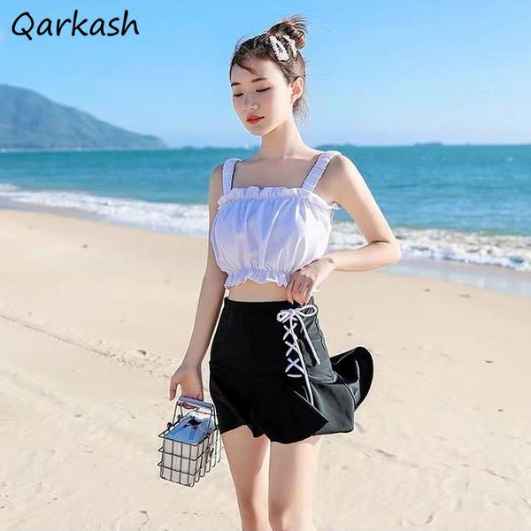 women's swimwear bikini set women preppy pure 2021 mujer basic chic swimsuit summer kawaii female bathing suit biquini elastic waist, White;black
women's swimwear bikini set women preppy pure 2021 mujer basic chic swimsuit summer kawaii female bathing suit biquini elastic waist, White;black