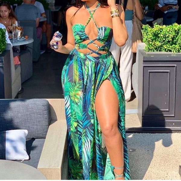 women's swimwear 2021 print green leaves chiffon beach long dress women halter high split bikini swimsuit bathing suit cover up, White;black
women's swimwear 2021 print green leaves chiffon beach long dress women halter high split bikini swimsuit bathing suit cover up, White;black