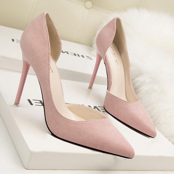 dress shoes korean suede simple thin heel pointed fashion shallow mouth high side single shoe hollow out, Black
dress shoes korean suede simple thin heel pointed fashion shallow mouth high side single shoe hollow out, Black