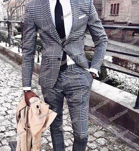 men's suits & blazers grey plaid check formal business men single breasted jacket with pants 2 pieces groom wear blazer masculino tuxed, White;black
men's suits & blazers grey plaid check formal business men single breasted jacket with pants 2 pieces groom wear blazer masculino tuxed, White;black