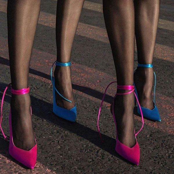 sandals lace pointy shallow mouth strap up show colorful satin high heel women's shoes trend, Black
sandals lace pointy shallow mouth strap up show colorful satin high heel women's shoes trend, Black