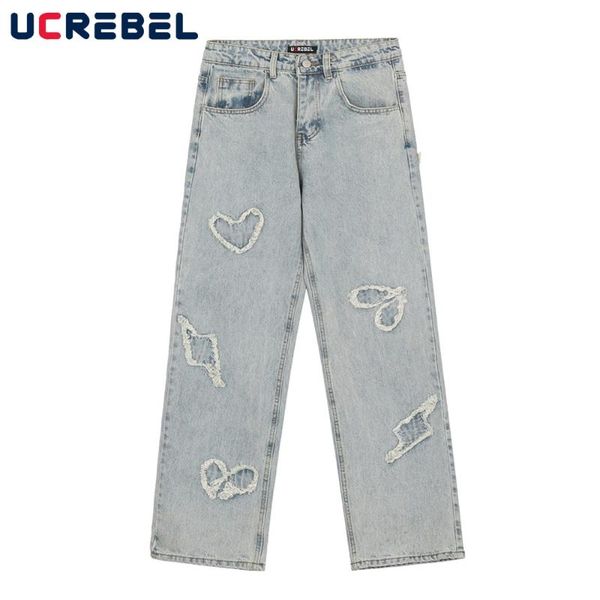 men's jeans patch edge mens streetwear love denim pants casual loose straight-leg trousers men, Blue
men's jeans patch edge mens streetwear love denim pants casual loose straight-leg trousers men, Blue