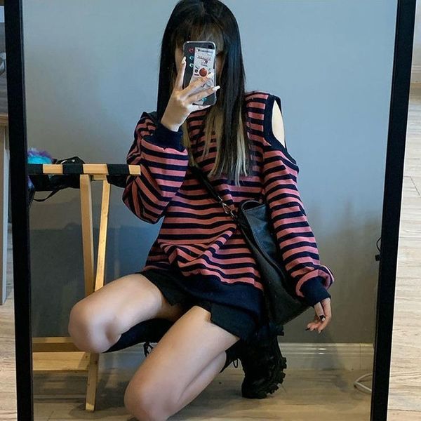 women's hoodies & sweatshirts qweek vintage long sleeve hoodie women stripe sweatshirt oversize korean 2021 designer off shoulder gothi, Black
women's hoodies & sweatshirts qweek vintage long sleeve hoodie women stripe sweatshirt oversize korean 2021 designer off shoulder gothi, Black