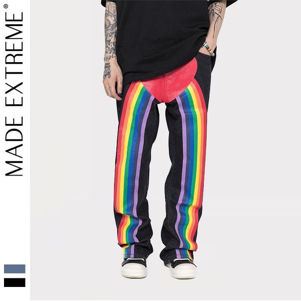 men's jeans mens hip-hop denim rainbow heart printed relaxed loose streetwear pants trousers biker straight black blue 2022
men's jeans mens hip-hop denim rainbow heart printed relaxed loose streetwear pants trousers biker straight black blue 2022