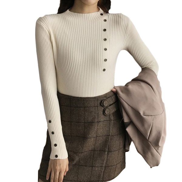 2021 autumn winter fashion button turtleneck casual solid color knitted pullover slim fit women sweater iexd, White;black
2021 autumn winter fashion button turtleneck casual solid color knitted pullover slim fit women sweater iexd, White;black