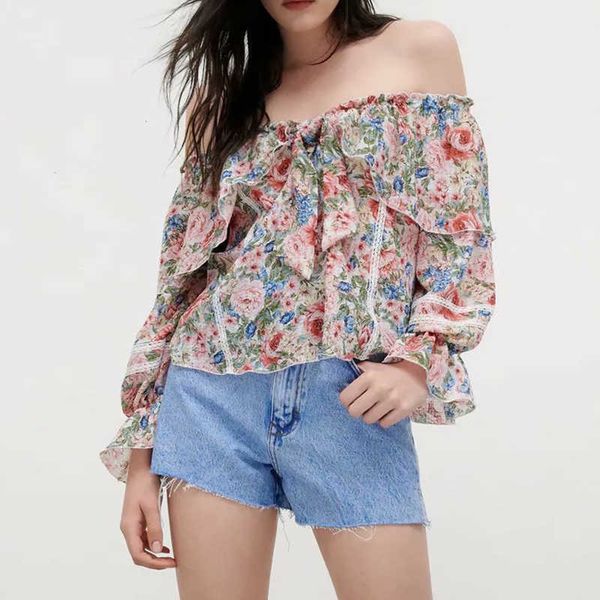 shirt za women chiffon s fashion print chic lace stitching s casual street youth 210601, White
shirt za women chiffon s fashion print chic lace stitching s casual street youth 210601, White
