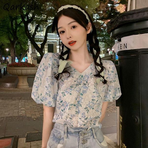 women's blouses & shirts women floral cropped v-neck puff sleeve summer french style college leisure design chic retro soft ladies ins, White
women's blouses & shirts women floral cropped v-neck puff sleeve summer french style college leisure design chic retro soft ladies ins, White