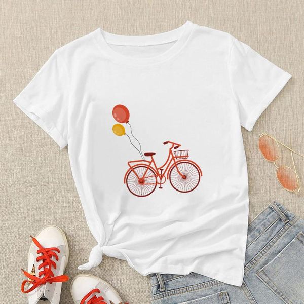women's t-shirt bike print women tshirt beautiful female comfortable clothing ladies balloons and bicycle graphic oversize summer, White 
women's t-shirt bike print women tshirt beautiful female comfortable clothing ladies balloons and bicycle graphic oversize summer, White