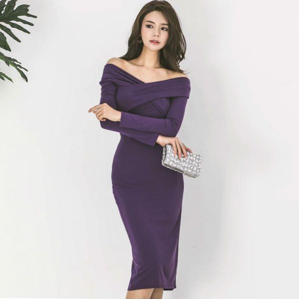 casual dresses 2021 autumn slash neck slim pencil women cloth full sleeve sheath bodycon purple knee-length party dress, Black;gray
casual dresses 2021 autumn slash neck slim pencil women cloth full sleeve sheath bodycon purple knee-length party dress, Black;gray