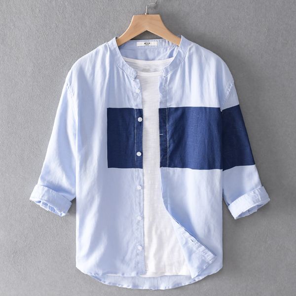 2021 new linen and cotton three-quarter sleeve fashion casual stitching blue shirts for men stand collar shirt male chemise l35l, White
2021 new linen and cotton three-quarter sleeve fashion casual stitching blue shirts for men stand collar shirt male chemise l35l, White