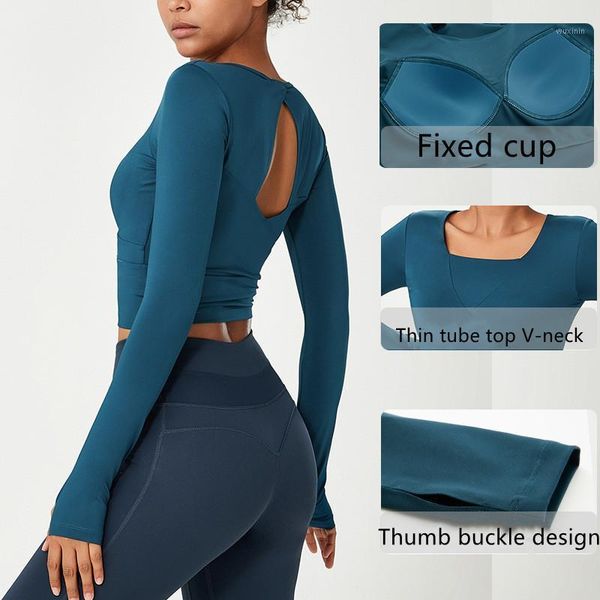 yoga outfit clothes women's long-sleeved t-shirts one-piece cup fitness with chest pads sport top 
yoga outfit clothes women's long-sleeved t-shirts one-piece cup fitness with chest pads sport top