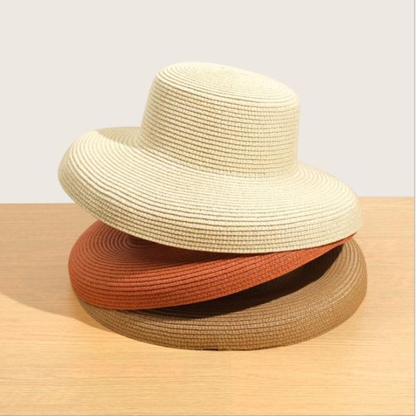 wide brim hats solid color high shading fashion straw hat sun protection big beach summer women cap, Blue;gray
wide brim hats solid color high shading fashion straw hat sun protection big beach summer women cap, Blue;gray
