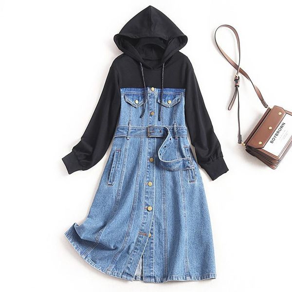 casual dresses fashion 2021 spring european single breasted long sleeves stitching plus size drawstring hooded denim dress women, Black;gray
casual dresses fashion 2021 spring european single breasted long sleeves stitching plus size drawstring hooded denim dress women, Black;gray