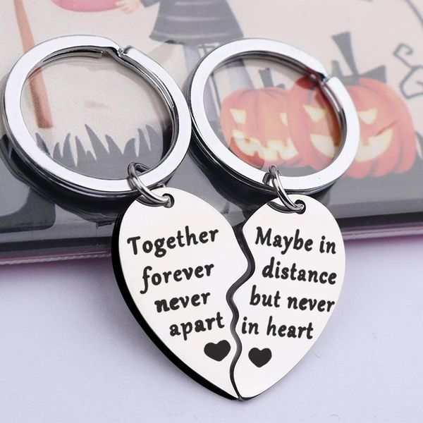 keychains heart shaped stainless steel splicing key ring schoolbag pendant jewelry couple keychain, Silver 
keychains heart shaped stainless steel splicing key ring schoolbag pendant jewelry couple keychain, Silver