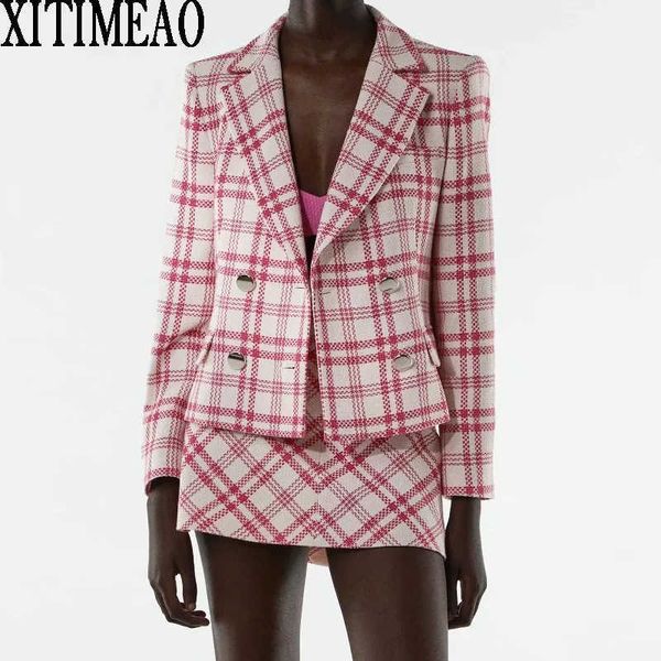 za women fashion plaid printing double-breasted blazers short coat vintage long sleeves outerwear and high waist casual skirts 210602, White;black
za women fashion plaid printing double-breasted blazers short coat vintage long sleeves outerwear and high waist casual skirts 210602, White;black
