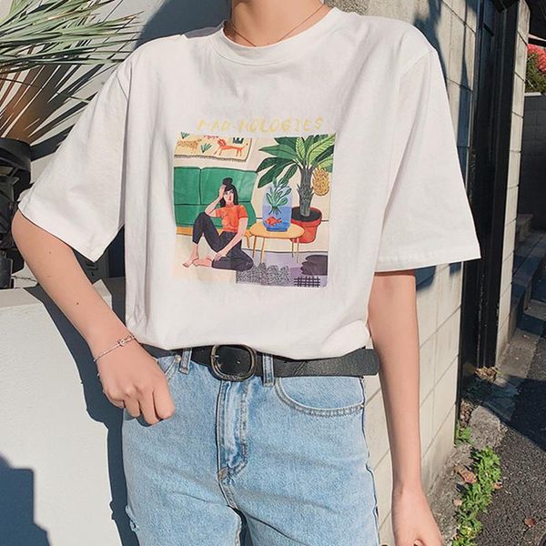 women's t-shirt female short-sleeved summer 2021 coat relaxed loose casual edition printed half sleeve render unlined upper garment, White
women's t-shirt female short-sleeved summer 2021 coat relaxed loose casual edition printed half sleeve render unlined upper garment, White