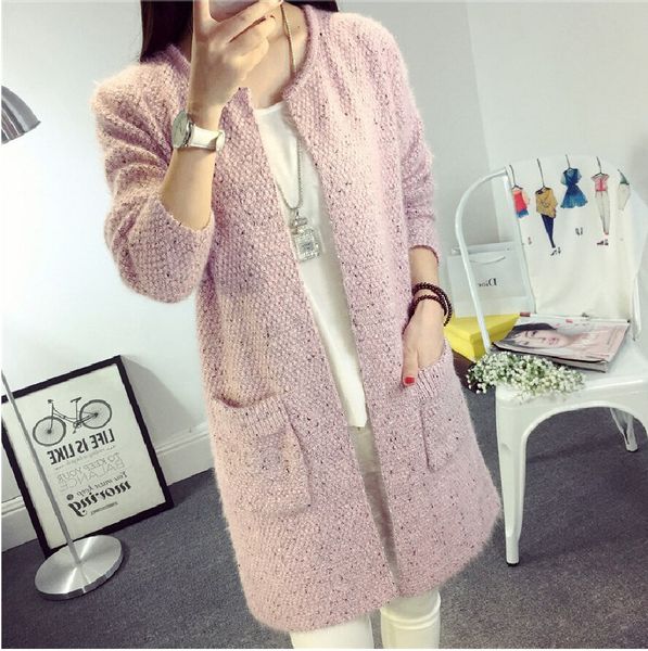 spring women's knitted cardigan cat hair v-neck medium long pocket loose coat sweater, White;black
spring women's knitted cardigan cat hair v-neck medium long pocket loose coat sweater, White;black