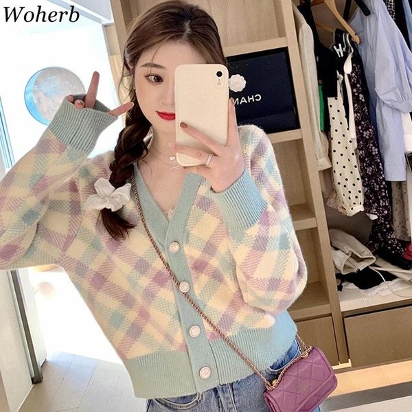 women's knits & tees woherb vintage plaid knitted cardigan sweater women autumn full sleeve casual jumpers korean fashion female jacke, White
women's knits & tees woherb vintage plaid knitted cardigan sweater women autumn full sleeve casual jumpers korean fashion female jacke, White