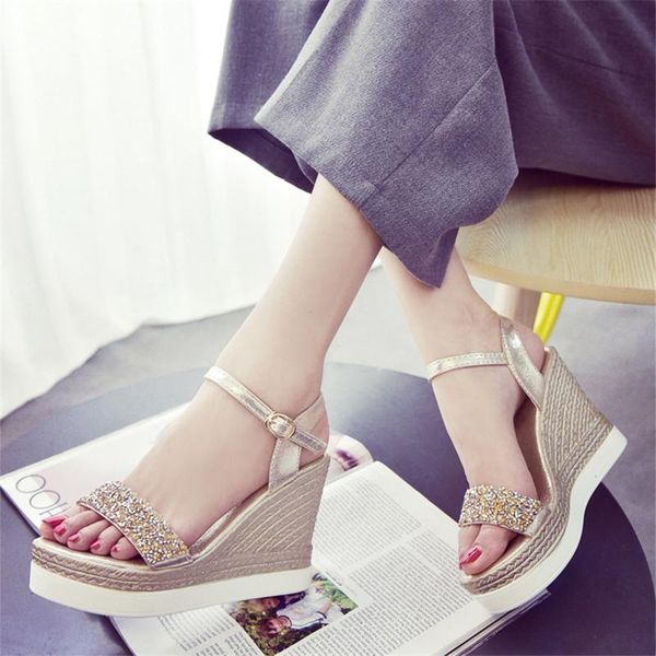 2021 high heels sandals women shinning glitter silver gold platform wedges summer ladies open toe casual shoes pumps 23, Black
2021 high heels sandals women shinning glitter silver gold platform wedges summer ladies open toe casual shoes pumps 23, Black