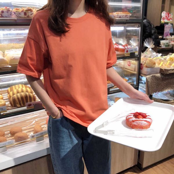 han edition pure color to film the round collar female students render relaxed joker short sleeve t-shirt unlined upper garm 210706, White
han edition pure color to film the round collar female students render relaxed joker short sleeve t-shirt unlined upper garm 210706, White