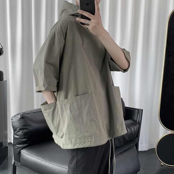 hooded short-sleeved t-shirt men's fashion card ins fashion optional half-sleeve five-sleeve port wind work shirt loose top, White;black
hooded short-sleeved t-shirt men's fashion card ins fashion optional half-sleeve five-sleeve port wind work shirt loose top, White;black