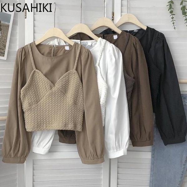 women's blouses & shirts kusahiki contrast color o-neck fake two pieces blouse women causal short 2021 autumn pullover blusas 6v553, White
women's blouses & shirts kusahiki contrast color o-neck fake two pieces blouse women causal short 2021 autumn pullover blusas 6v553, White
