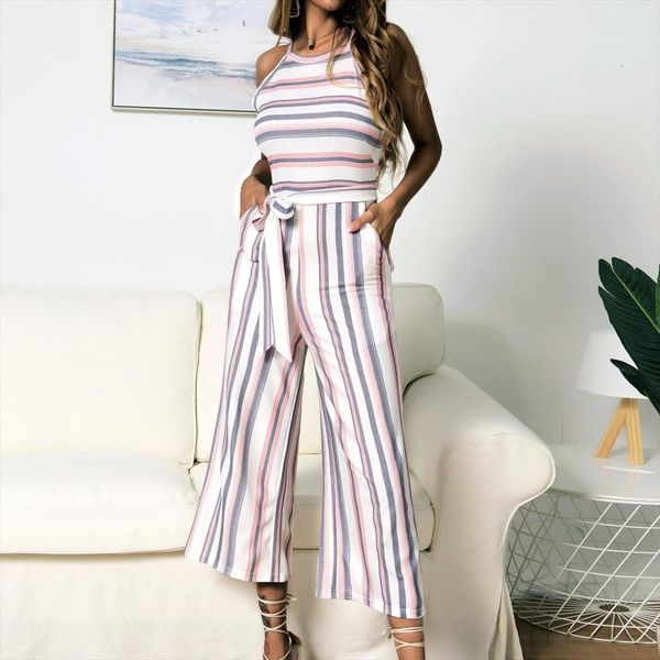 summer beach bohemian casual fashion women jumpsuits sashes stripe printed sleeveless wide leg, Black;white
summer beach bohemian casual fashion women jumpsuits sashes stripe printed sleeveless wide leg, Black;white