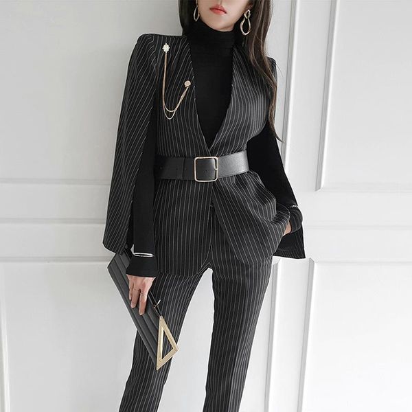 women's two piece pants women blazer sets belted cloak jacket & suit elegant female striped pant outfits ladies 2 pieces se, White
women's two piece pants women blazer sets belted cloak jacket & suit elegant female striped pant outfits ladies 2 pieces se, White