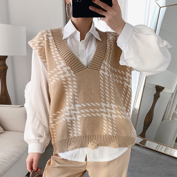 autumn and winter knitted vt women's sweater v-neck stripe color matching loose waistcoat, Black;white
autumn and winter knitted vt women's sweater v-neck stripe color matching loose waistcoat, Black;white