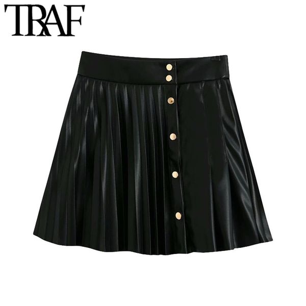 traf women chic fashion pleated faux leather mini skirt vintage high waist snap button female skirts mujer 210315, Black
traf women chic fashion pleated faux leather mini skirt vintage high waist snap button female skirts mujer 210315, Black