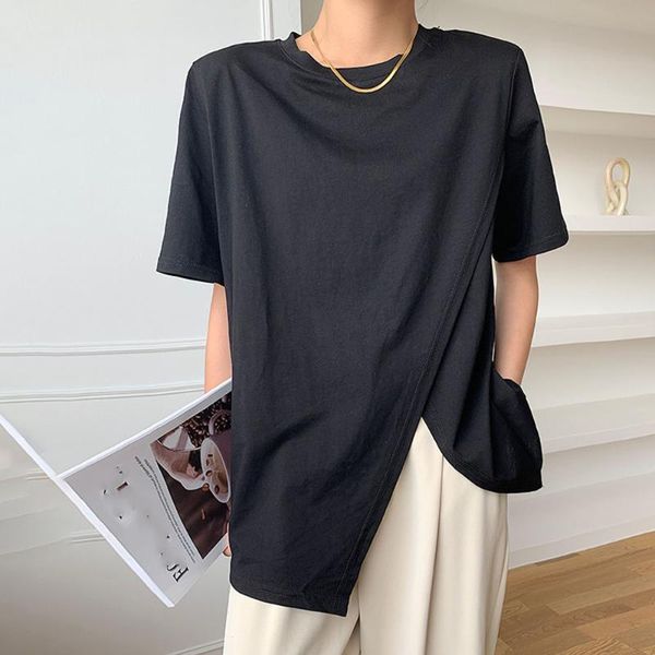 women's t-shirt black oversized medium-long round neck slit chic multicolored plain short-sleeved ladies fashion loose ol summer, White
women's t-shirt black oversized medium-long round neck slit chic multicolored plain short-sleeved ladies fashion loose ol summer, White