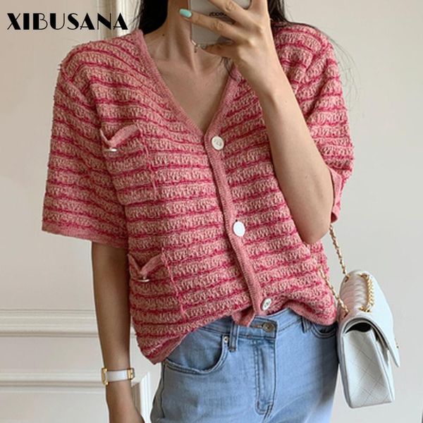 women's knits & tees korea retro pink knitted with pockets 2021 summer short sleeve single-breasted v-neck sweaters female bumpy strip, White
women's knits & tees korea retro pink knitted with pockets 2021 summer short sleeve single-breasted v-neck sweaters female bumpy strip, White