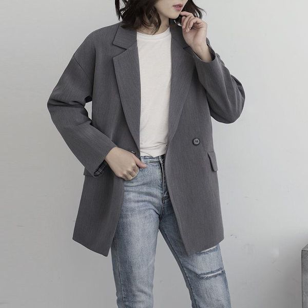 women's suits & blazers fashion spring autumn notched double breasted jacket korean loose casual black women jackets work wear coat 305, White;black
women's suits & blazers fashion spring autumn notched double breasted jacket korean loose casual black women jackets work wear coat 305, White;black