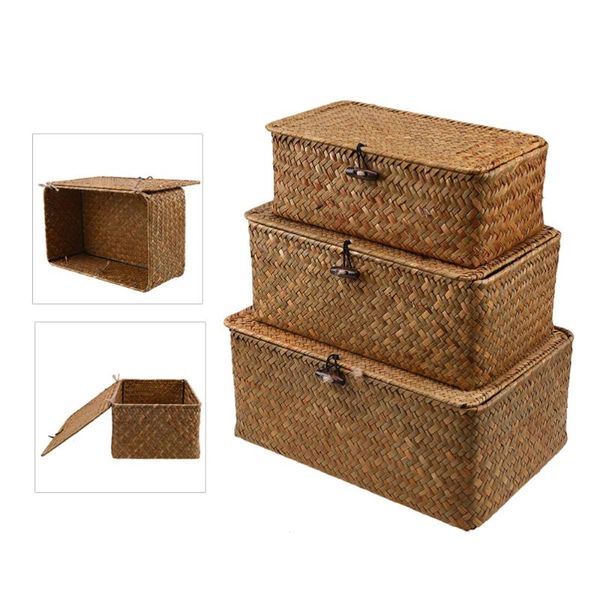 storage baskets 3pcs seaweed with button woven basket straw debris deskbox hand-woven - size s, m,
storage baskets 3pcs seaweed with button woven basket straw debris deskbox hand-woven - size s, m,