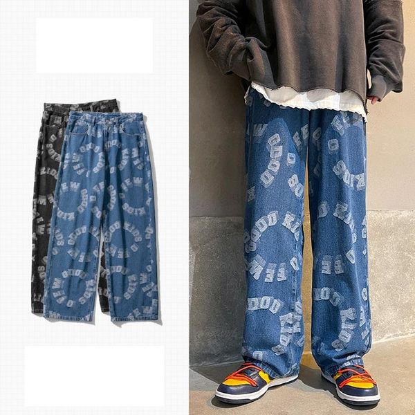 men's jeans fashion printed letter jacquard american-style ins wide-leg mopping personality pants women's, Blue
men's jeans fashion printed letter jacquard american-style ins wide-leg mopping personality pants women's, Blue