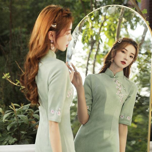 ethnic clothing green cotton classic chinese style women cheongsam noble elegant evening party ladies qipao vestidos slim winter robe g, Red