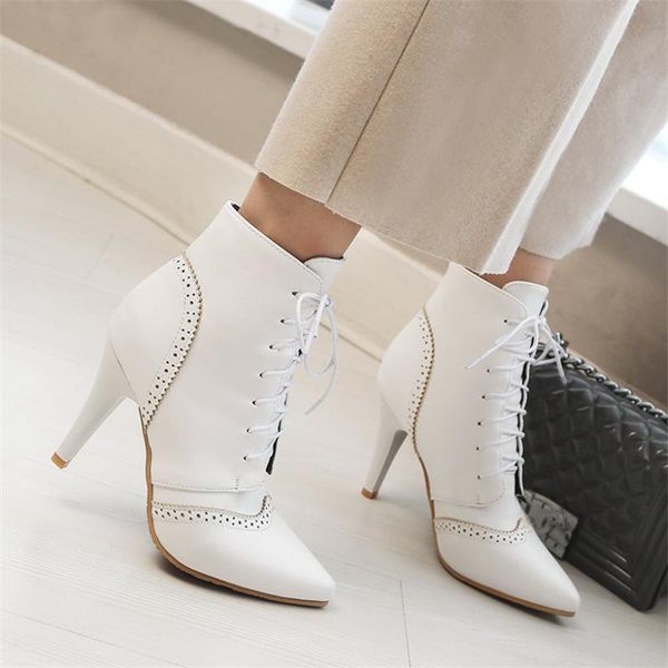boots british women ankle pu leather 9cm high thin spike stiletto heel pointed toe vintage winter lace up lady short boot, Black
boots british women ankle pu leather 9cm high thin spike stiletto heel pointed toe vintage winter lace up lady short boot, Black
