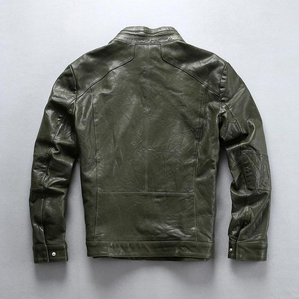 men's leather & faux fashion sheepskin genuine men with pockets slim fit biker jacket green stand collar real coat, Black
men's leather & faux fashion sheepskin genuine men with pockets slim fit biker jacket green stand collar real coat, Black