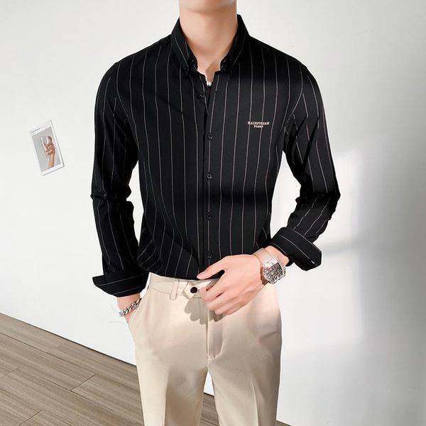 men's casual shirts shirt long-sleeved slim handsome vertical striped business dress, White;black
men's casual shirts shirt long-sleeved slim handsome vertical striped business dress, White;black