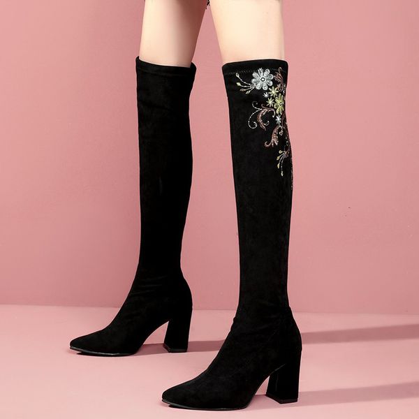 2021 new elegant embroidery heels women over the knee ladies elastic pointed toe thigh high boots shoes phzl, Black
2021 new elegant embroidery heels women over the knee ladies elastic pointed toe thigh high boots shoes phzl, Black