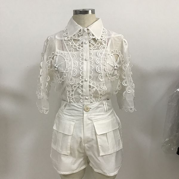 2021 new high street fashion runway suit women's short sleeve hollow out blouse shirt shorts set e66n, Black;white
2021 new high street fashion runway suit women's short sleeve hollow out blouse shirt shorts set e66n, Black;white