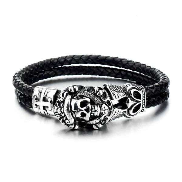 bangles bracelets fashion trend, creative personality skeleton titanium steel leather rope bracelet scy845, Black
bangles bracelets fashion trend, creative personality skeleton titanium steel leather rope bracelet scy845, Black