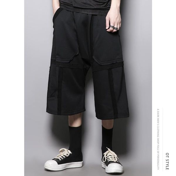 men's pants summer solid color personality patchwork design irregular cut large pocket loose straight leg seven - minute, Black
men's pants summer solid color personality patchwork design irregular cut large pocket loose straight leg seven - minute, Black