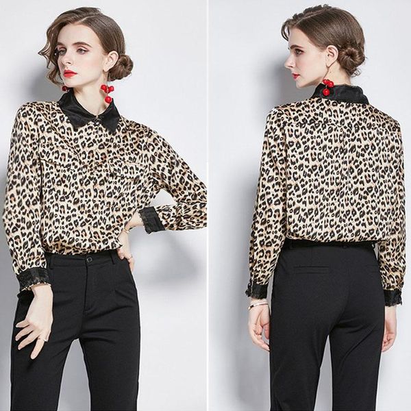 women's blouses & shirts chiffon leopard shirt women 2021 design sense niche ladies long-sleeved casual temperament korean fashion blou, White 
women's blouses & shirts chiffon leopard shirt women 2021 design sense niche ladies long-sleeved casual temperament korean fashion blou, White